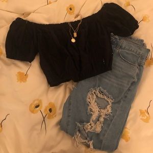 Black Puffer Sleeve Top